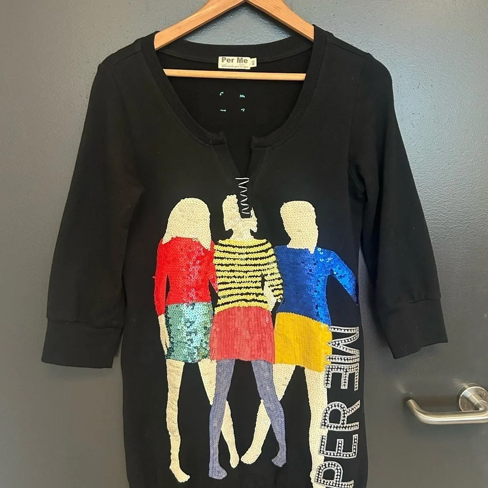 Per Me vintage long sequin sweatshirt or short dress never worn size M fun piece - Picture 10 of 11